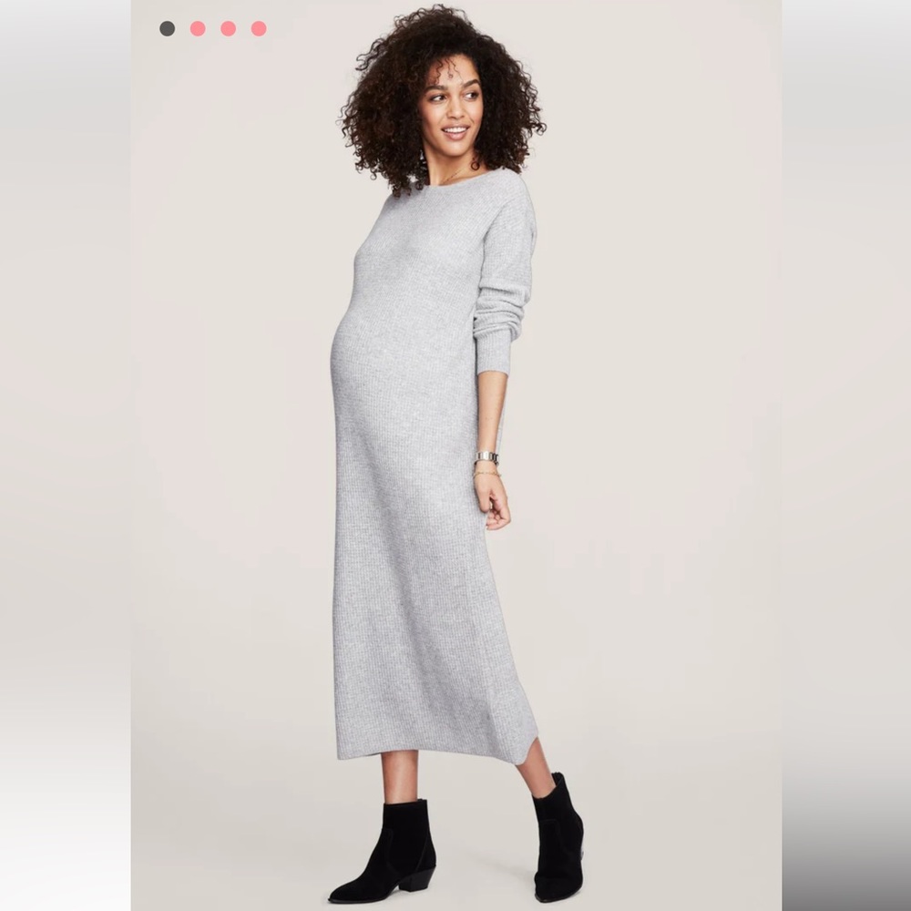 Hatch The Cozy Waffle Long Sleeve Dress Merino Wool Ribbed Light Gray Size 4
